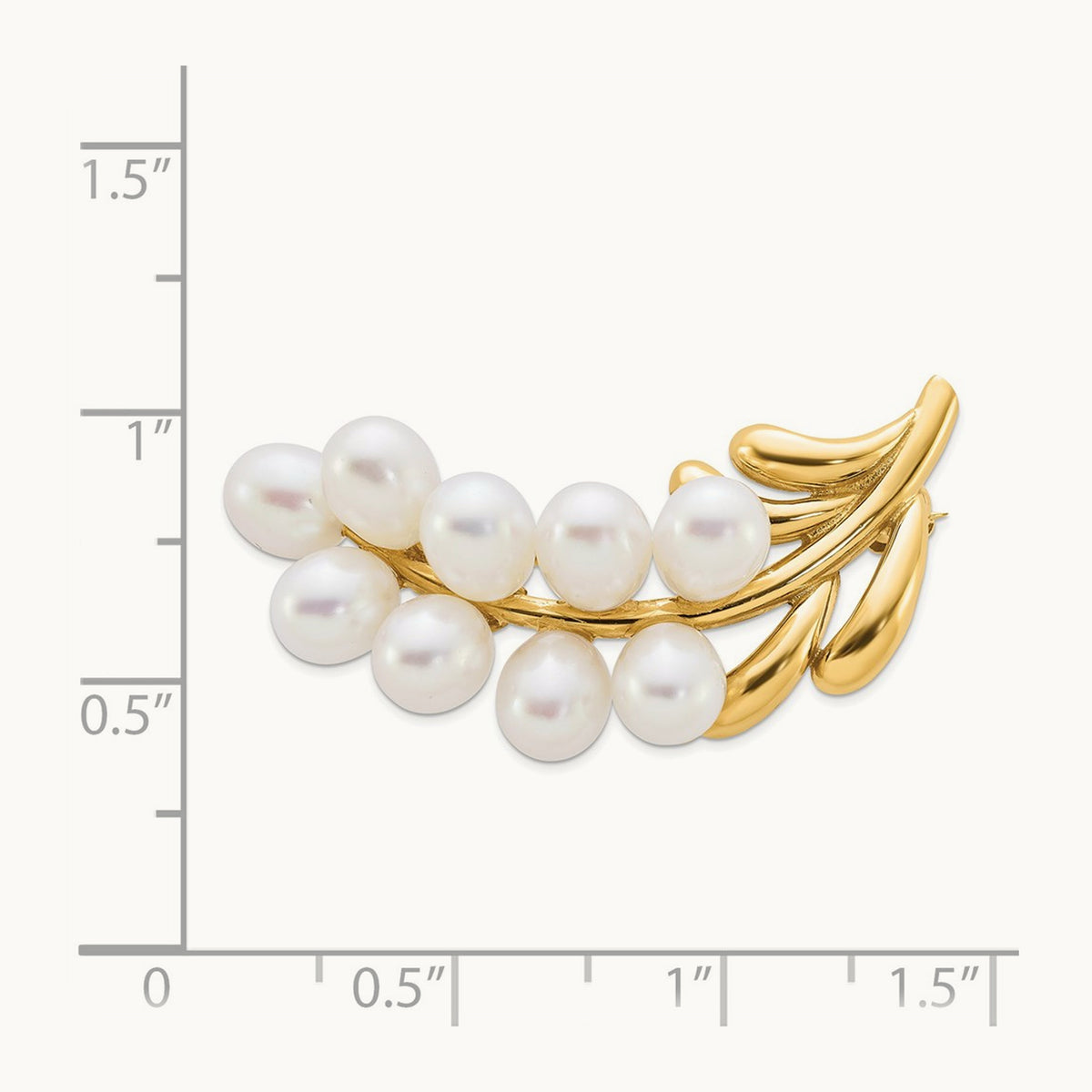 Polished Cluster 5- White Rice Freshwater Cultured Pearl Pin Brooch, 6mm, 14K