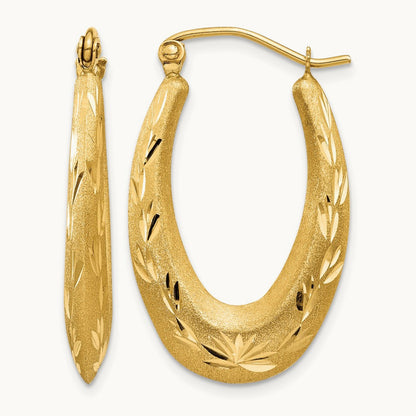 Satin Diamond Cut Hollow Hoop Earrings, 14K
