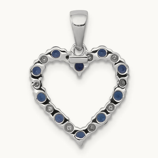 Diamond and Sapphire Heart Pendant, 14K White Gold