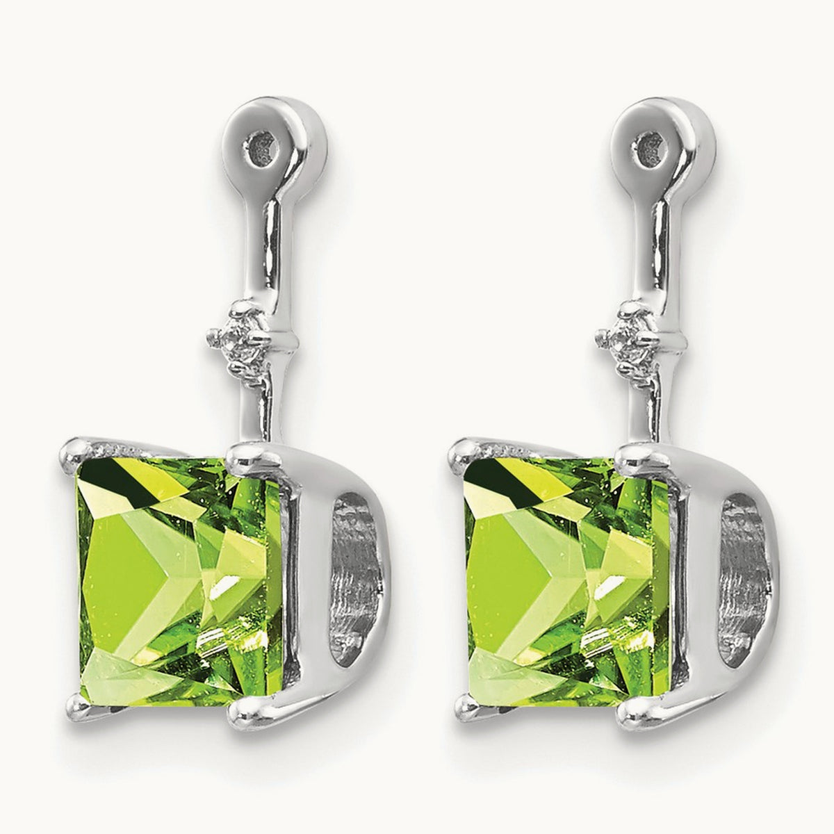 Diamond and Square Peridot Earring Jackets, 14K White Gold