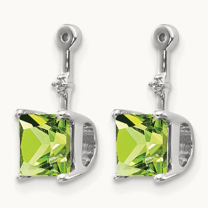 Diamond and Square Peridot Earring Jackets, 14K White Gold