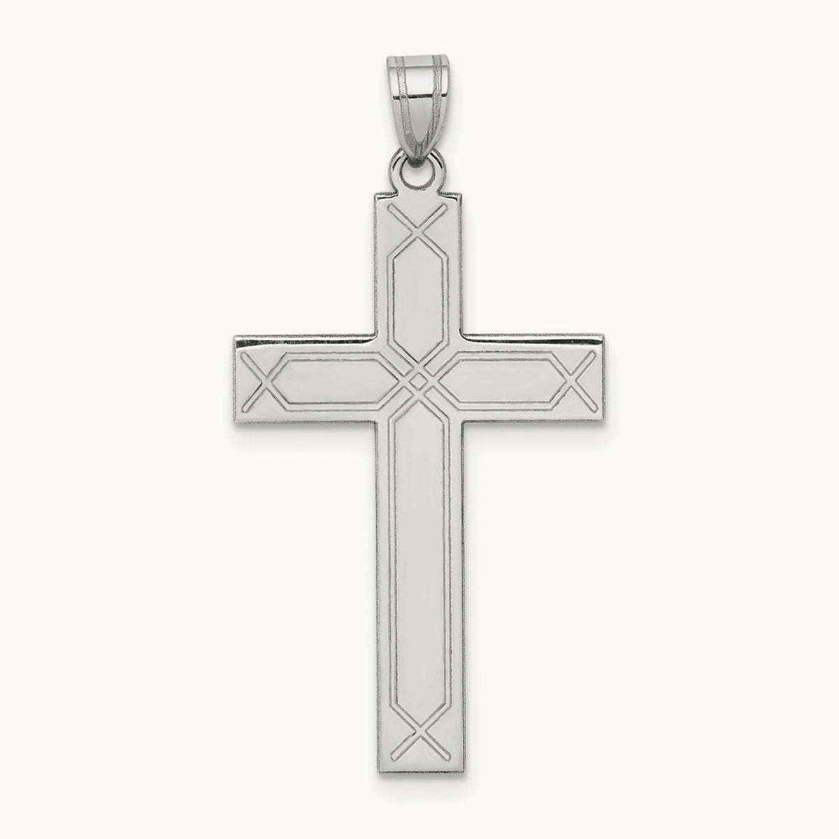 Solid Laser Etched Cross Pendant, 14K White Gold