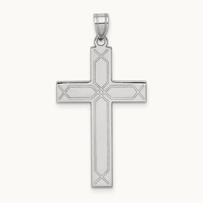 Solid Laser Etched Cross Pendant, 14K White Gold