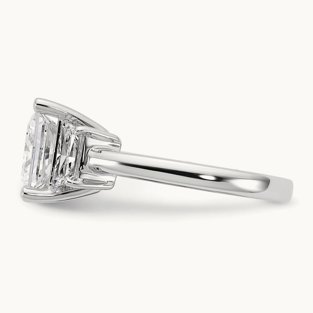 Princess & Trapezoid Engagement Ring — 14K White Gold, 4 ct, 7