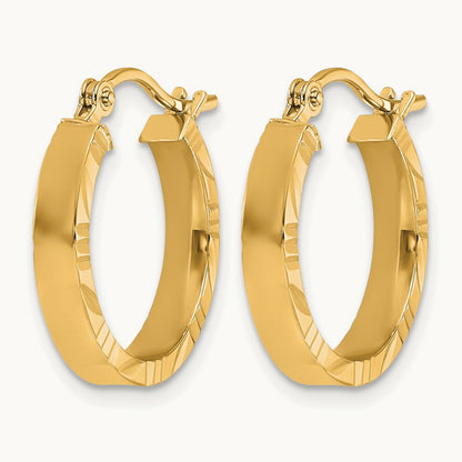Small Diamond-cut Edge Polished Hoop Earrings — 14K Yellow Gold