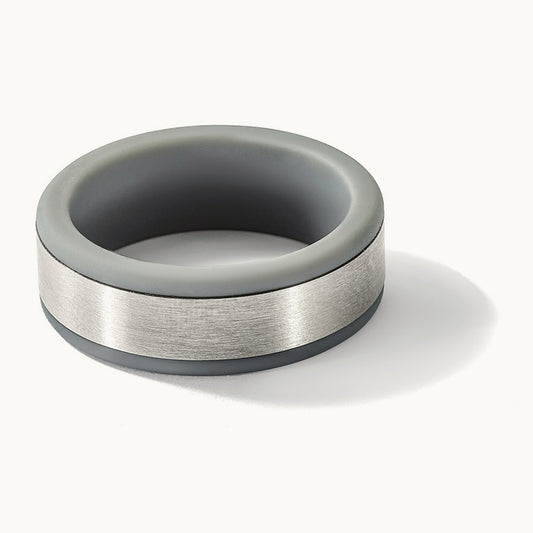 Brushed Grey Silicone Center Band, 8mm, Stainless Steel