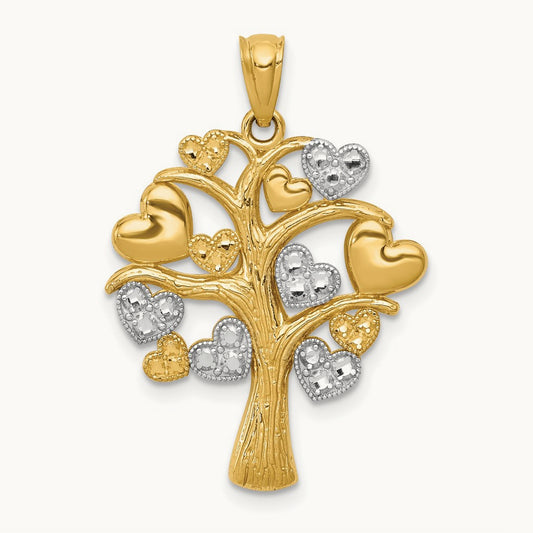Polished Hearts Tree Pendant, 14K with White Rhodium
