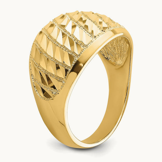 Diamond-cut Lattice Pattern Dome Ring, 14K
