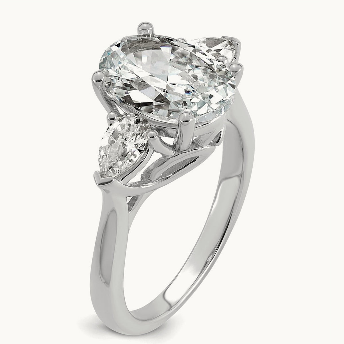 Oval/Pear 3 Stone Engagement Ring, 1.25-3.50 ct tw Lab-Grown Diamond — 3 5/8 ct, 14K White Gold