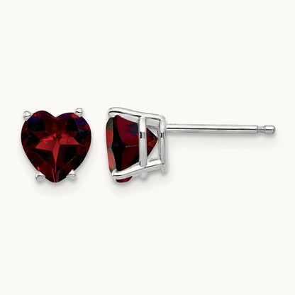 Heart Garnet Earrings, 6mm, 14K White Gold
