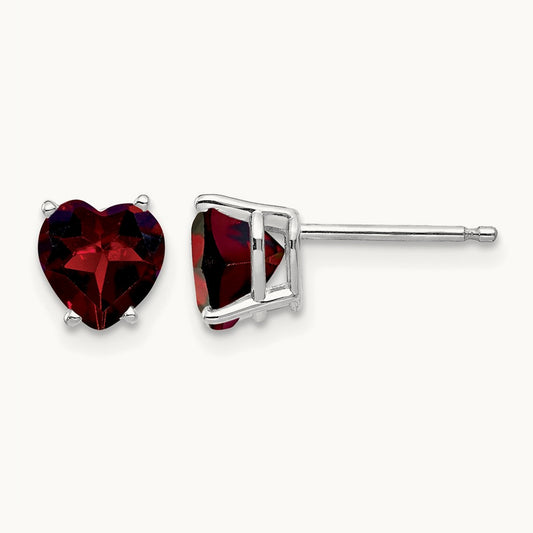 Heart Garnet Earrings, 6mm, 14K White Gold