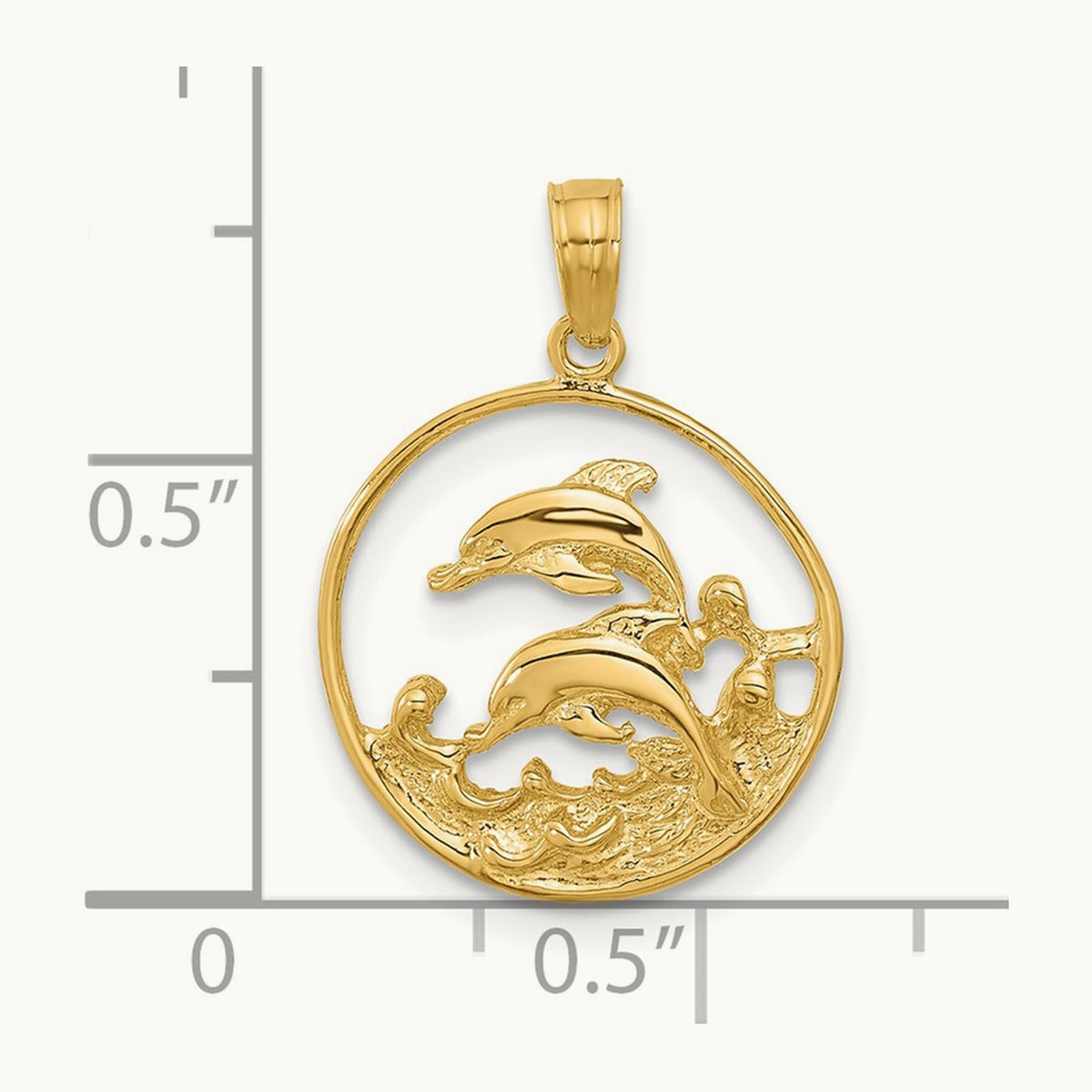 Double Dolphin Circle Pendant — 14K Yellow Gold