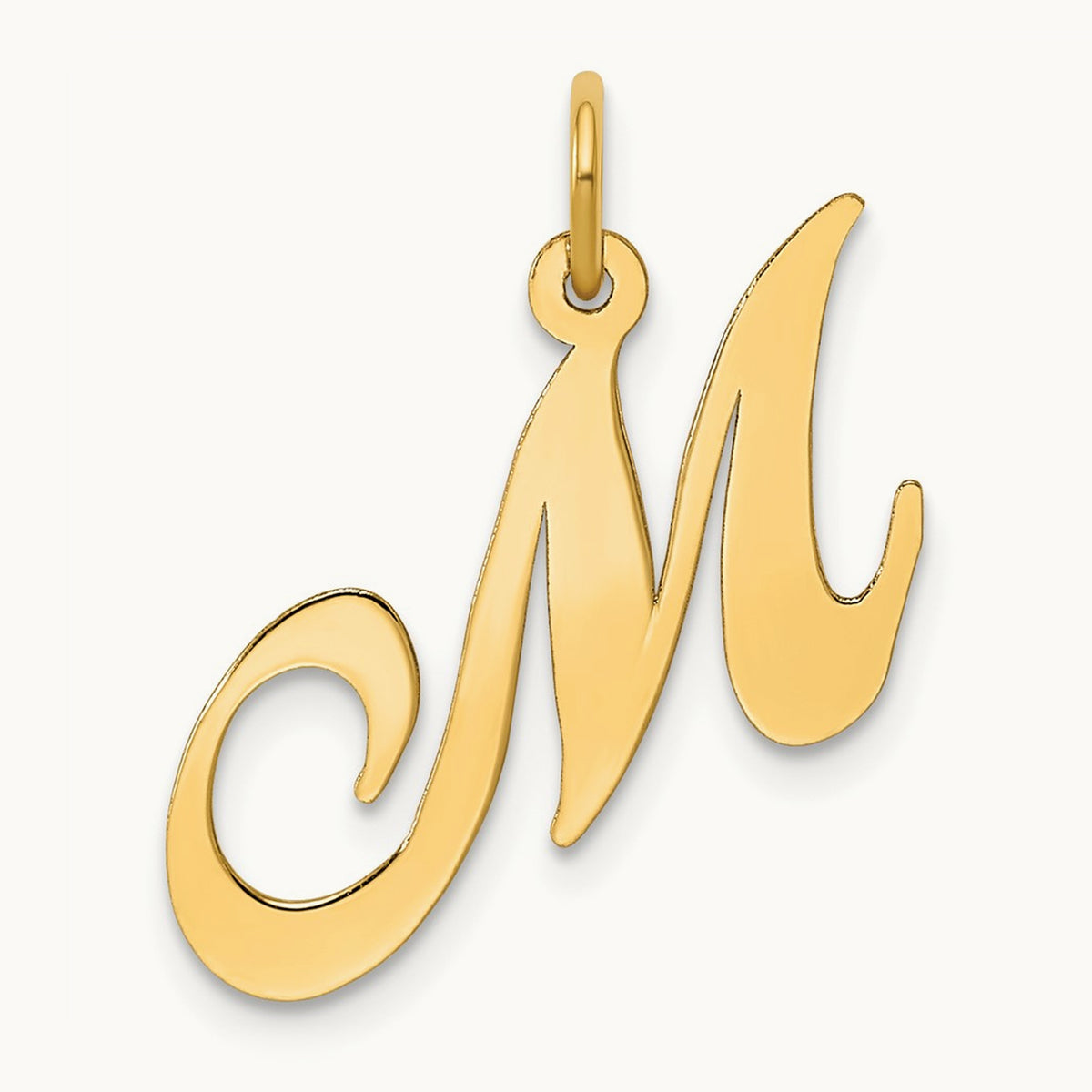 Medium Fancy Script Initial Charm — 14K Yellow Gold, M