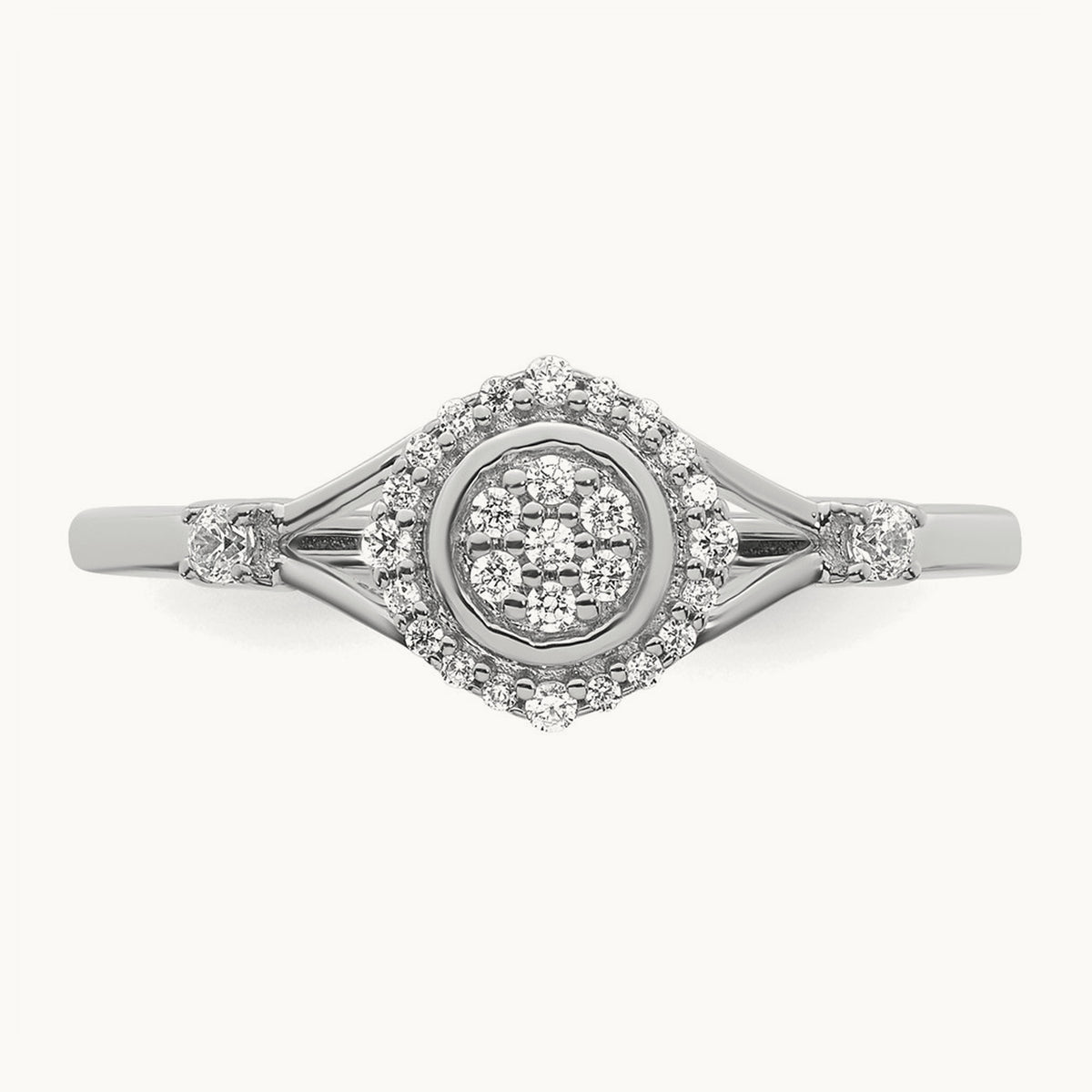 Complete Diamond Round Cluster Halo Engagement Ring, 3.3mm thick — 14K White Gold