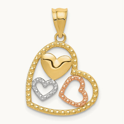 w/White Rhodium Polished Hearts Pendant, 14K Two-tone