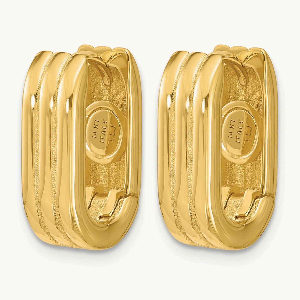 Polished / Grooved Hinged Huggie Hoop Earrings, 14K — Leslie's