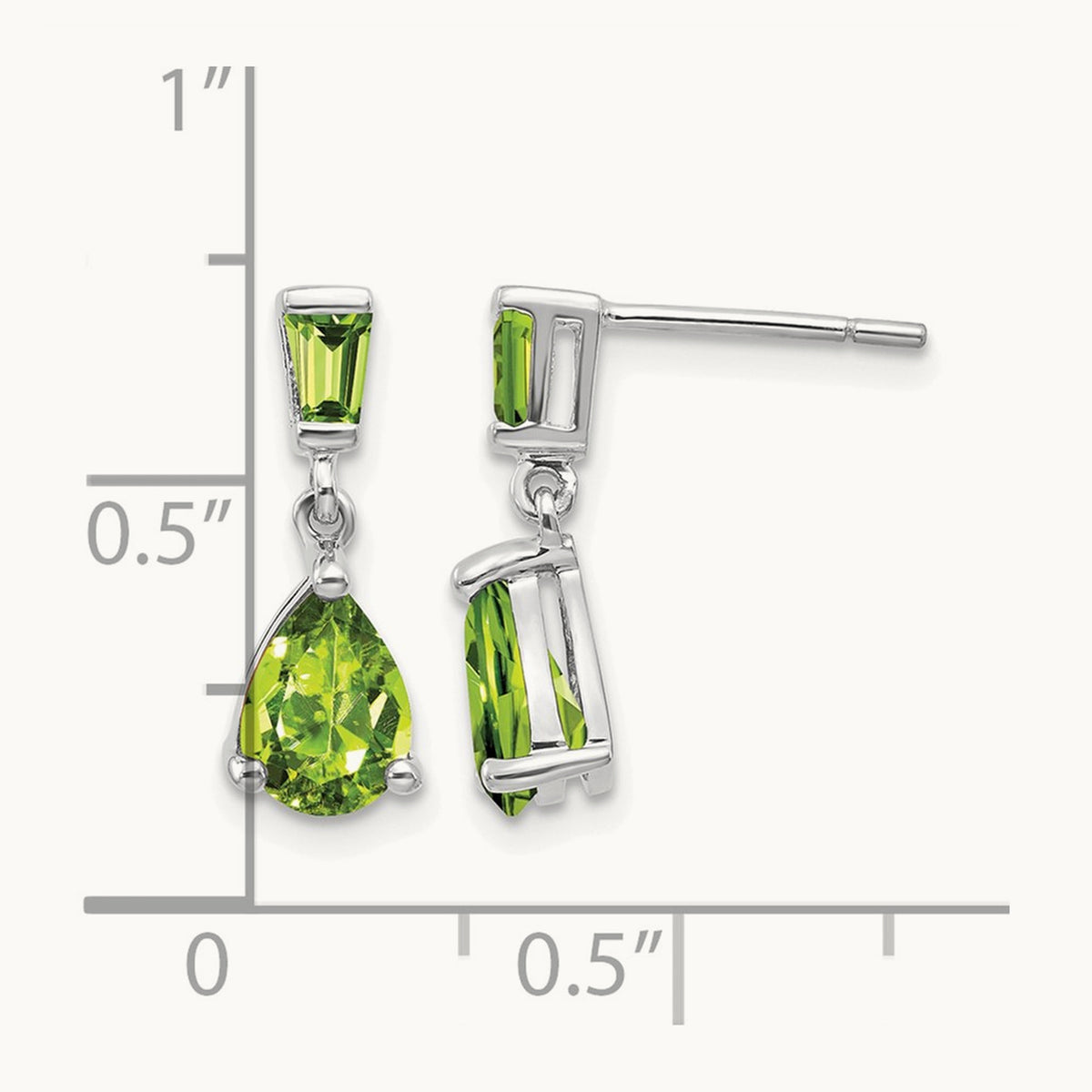 Peridot Dangle Post Earrings — 14K White Gold, 18mm