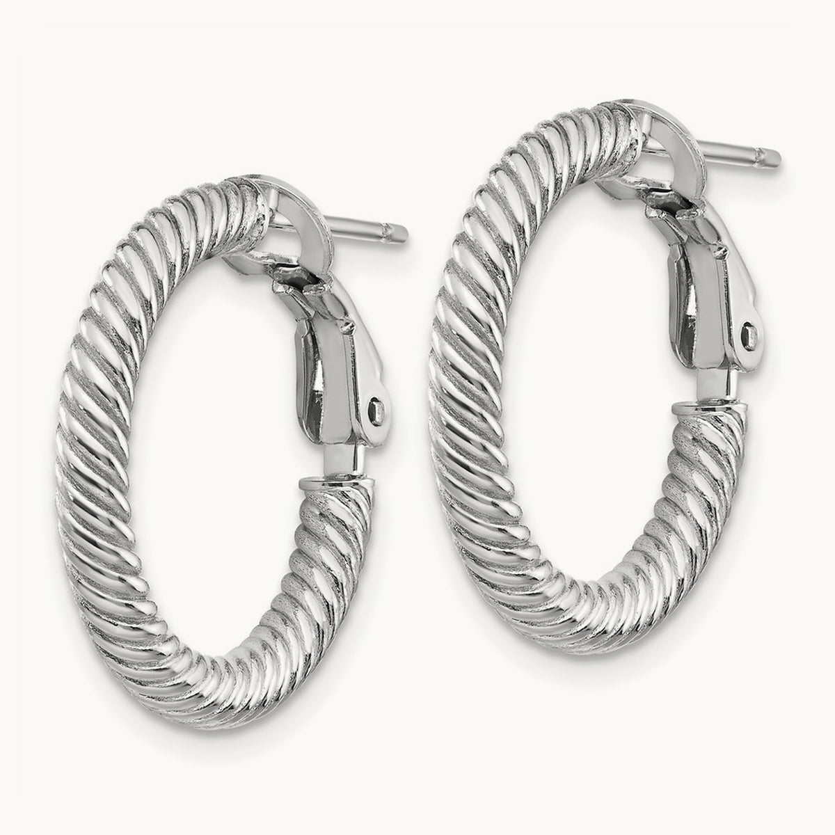 Twisted Round Hoop Earrings — 14K White Gold, 3x21mm