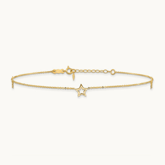 Adjustable Star 9in Plus 1in extension Anklet, 14K