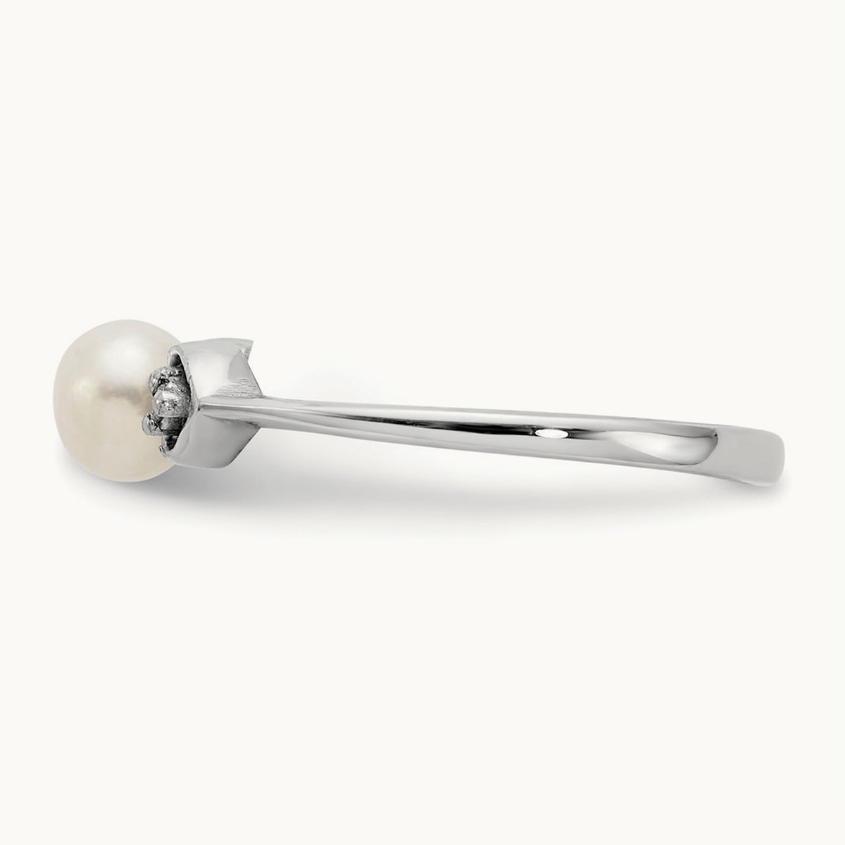 FW Cultured Pearl AA Diamond ring, 4.5mm, 14K White Gold