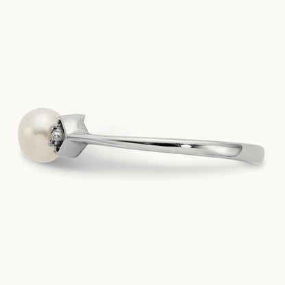 FW Cultured Pearl AA Diamond ring, 4.5mm, 14K White Gold