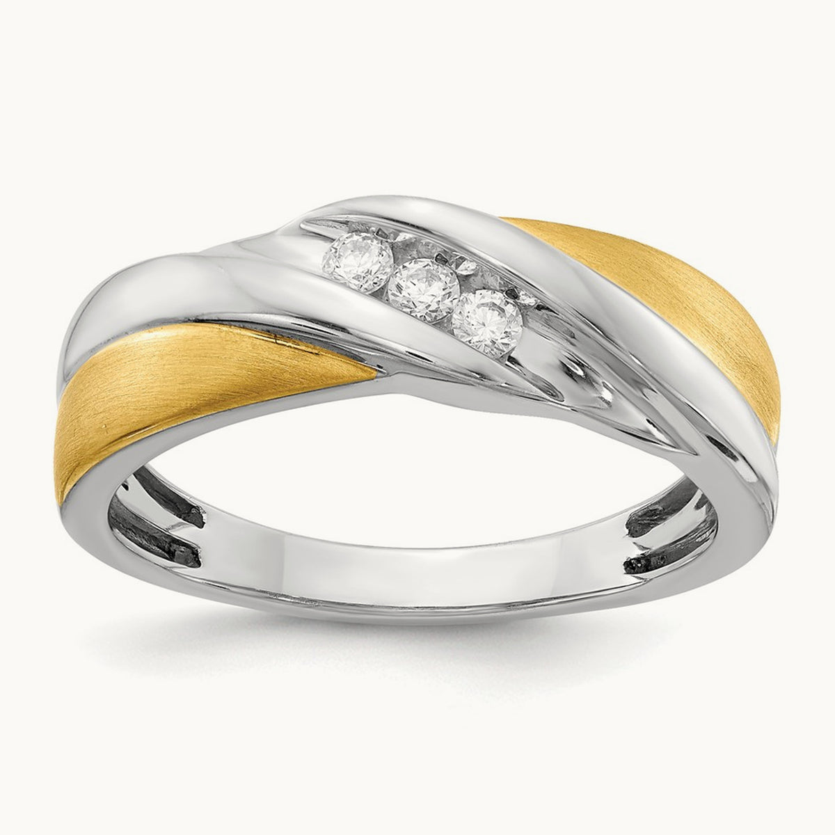 Diamond Men's Ring, 14K White with Yellow Gold