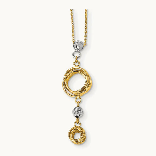 Diamond-cut Beads & Love Knots Necklace, 14K Two-tone