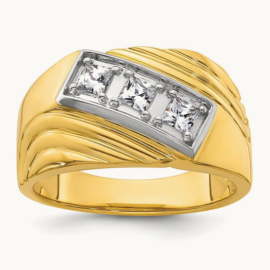 With White RH 3 Stone Men's Ring, 0.50 ct tw Lab-Grown Diamond