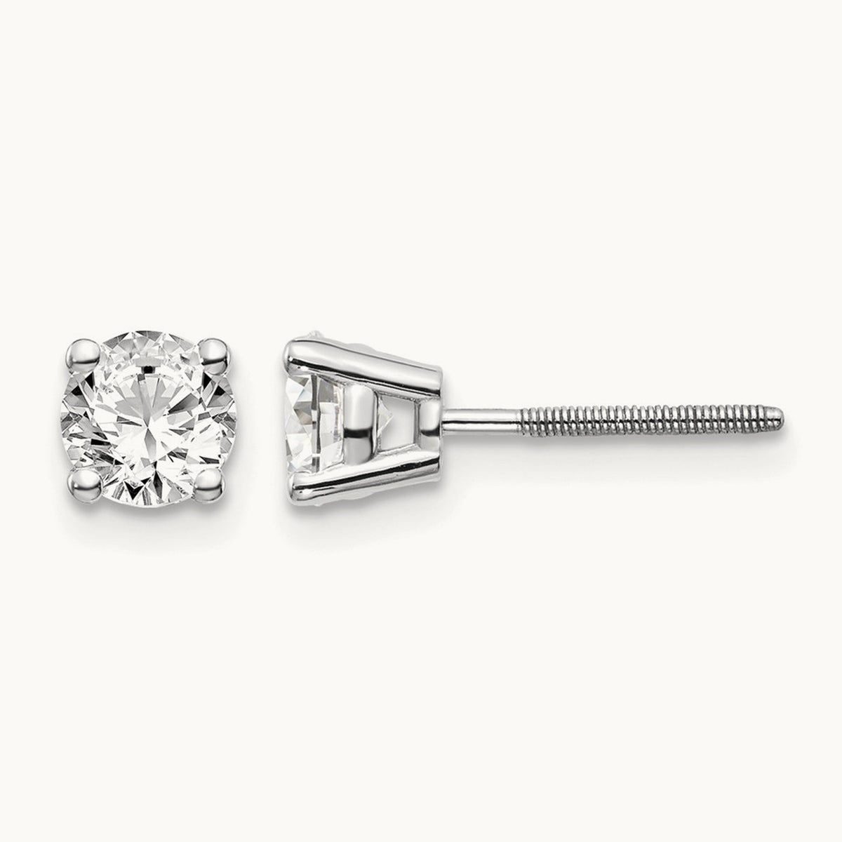 Round Diamond Stud Earrings — 14K White Gold, 0.96 ct tw