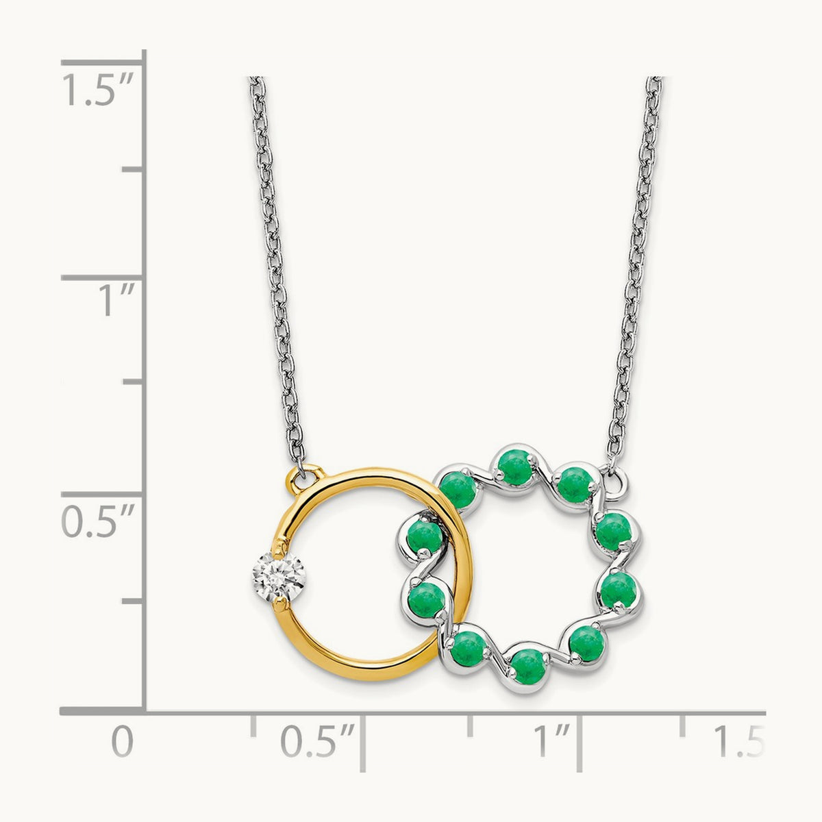 Emerald and Diamond 18in. Circles Necklace, 14K Two-tone