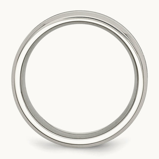 Polished Brown Koa Wood Inlay Enameled Band, 8mm, Stainless Steel