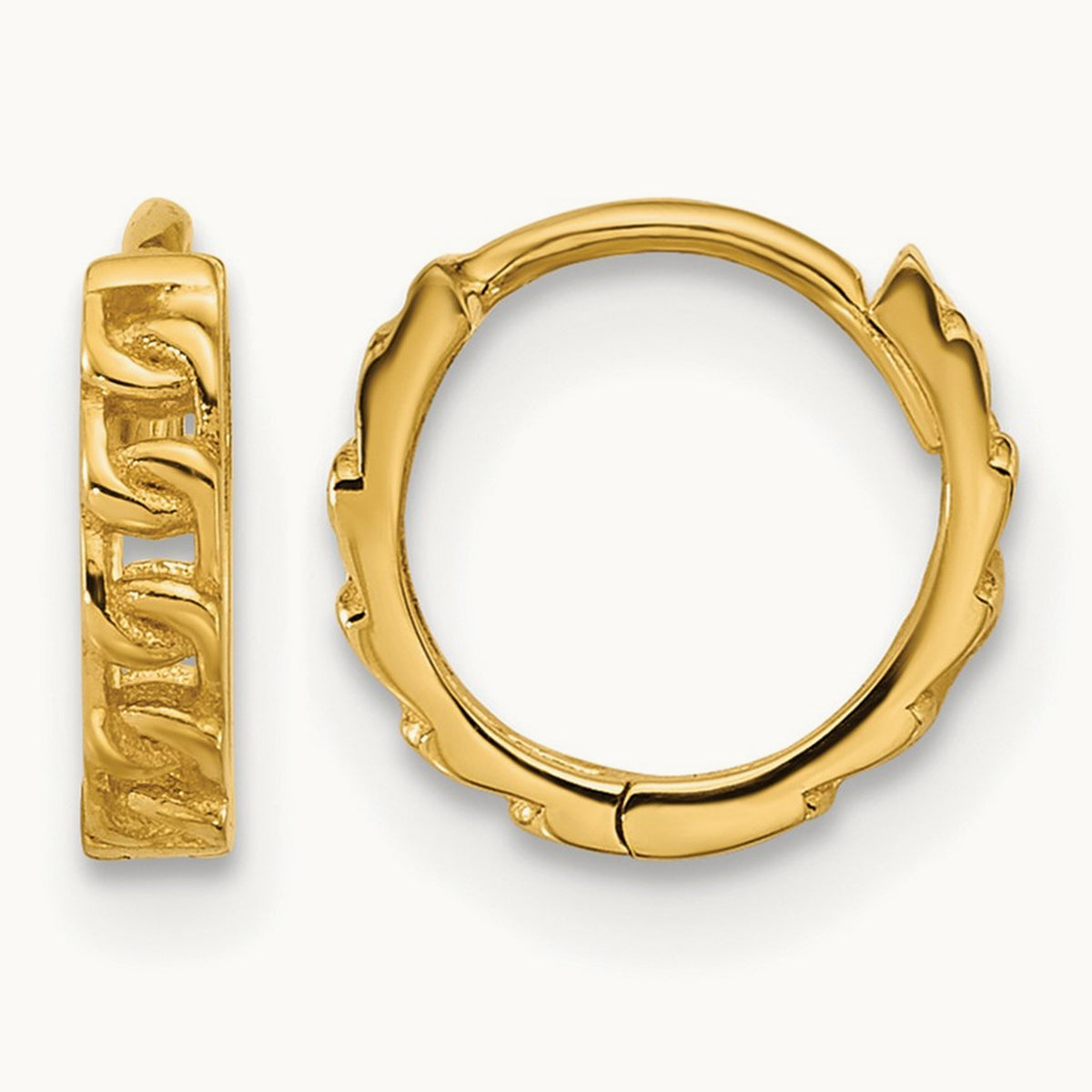 Polished Curb Link Round Hinged Hoop Earrings, 14K — Leslie's