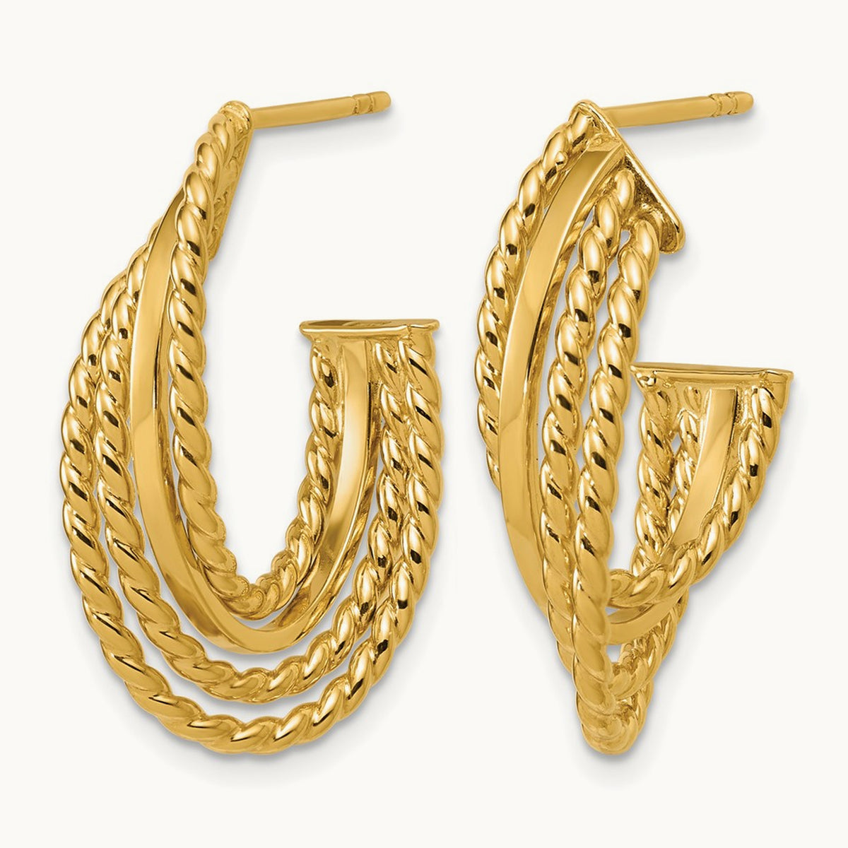 Polished and Twisted 4-row Intertwined Hoop Earrings, 14K — Leslie's