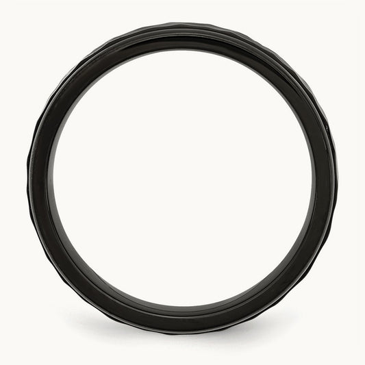 Polished and Hammered Black IP-plated Band, 7mm, Stainless Steel
