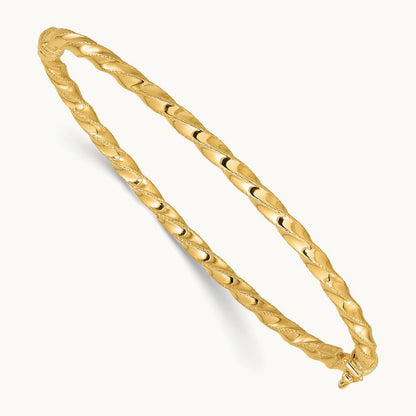 Twisted Hinged Bangle, 3.20mm, 14K Gold