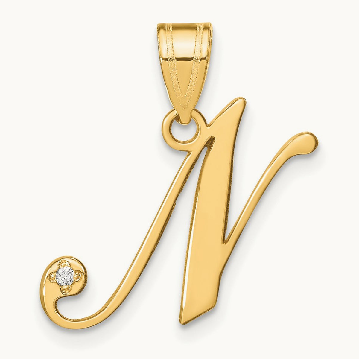 Script Initial Pendant with Diamond — N
