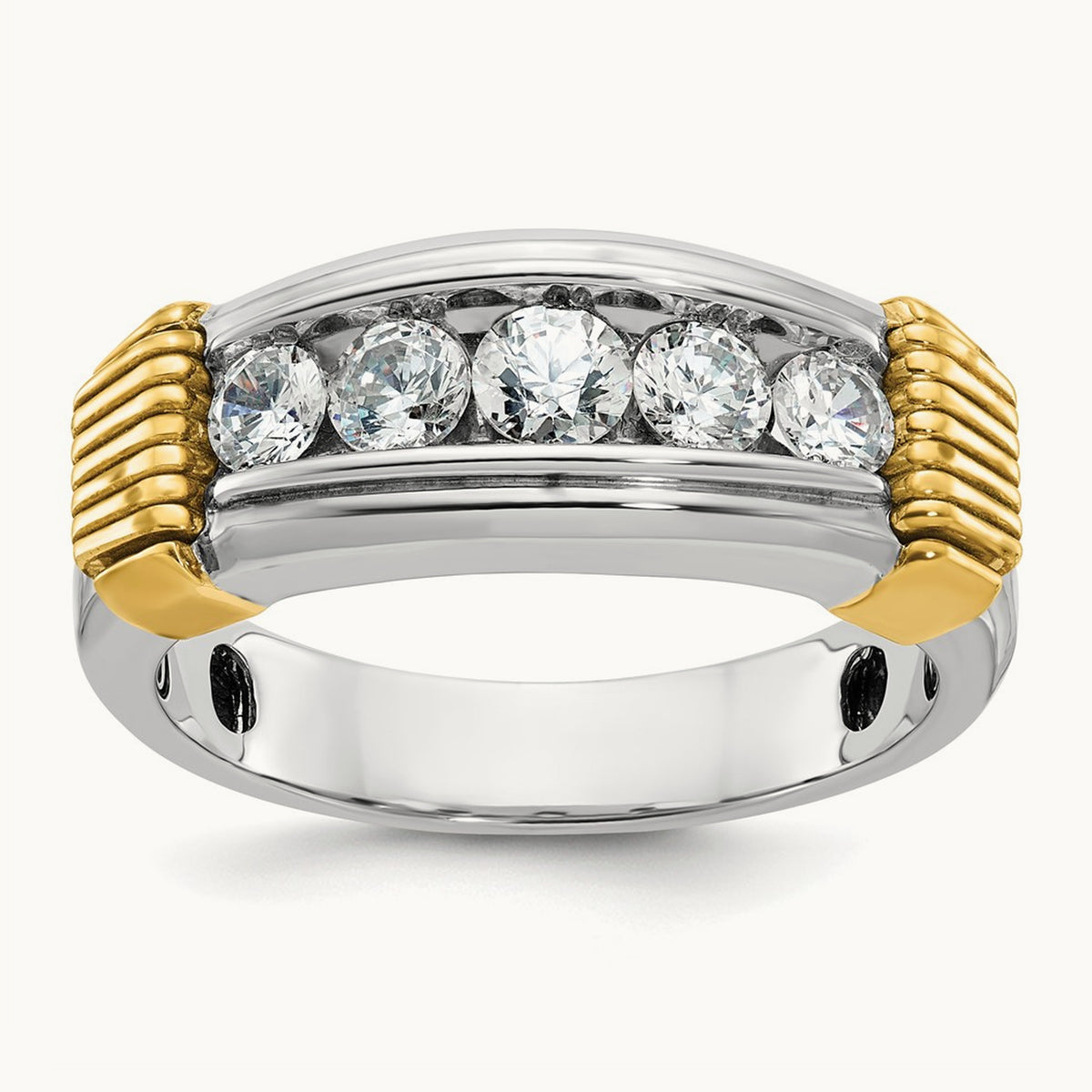 IBGoodman Men's Polished & Textured 5-Stone Dia Ring, 14K Two-tone