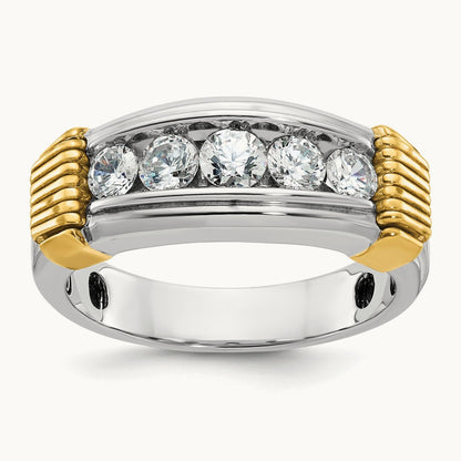 IBGoodman Men's Polished & Textured 5-Stone Dia Ring, 14K Two-tone