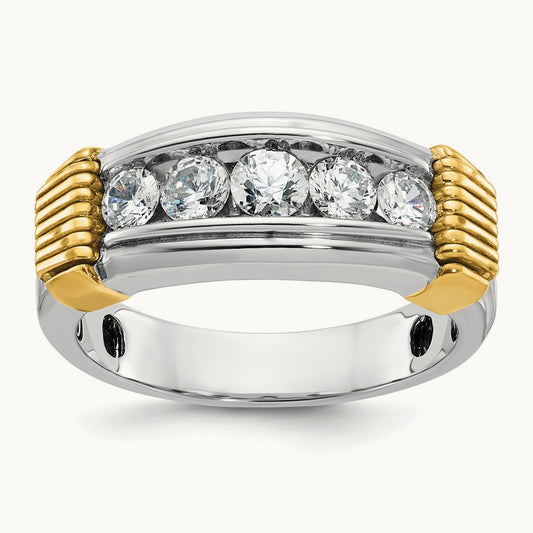 IBGoodman Men's Polished & Textured 5-Stone Dia Ring, 14K Two-tone