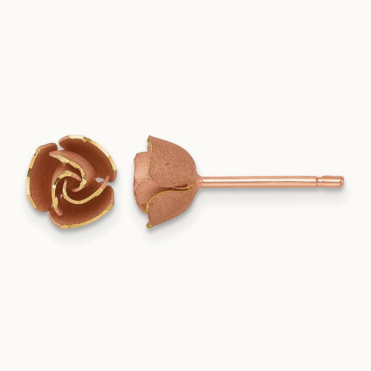 Brushed Flower Earrings — 14K Two-Tone Gold