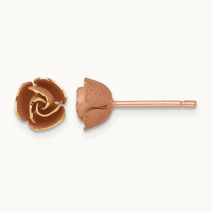 Brushed Flower Earrings — 14K Two-Tone Gold