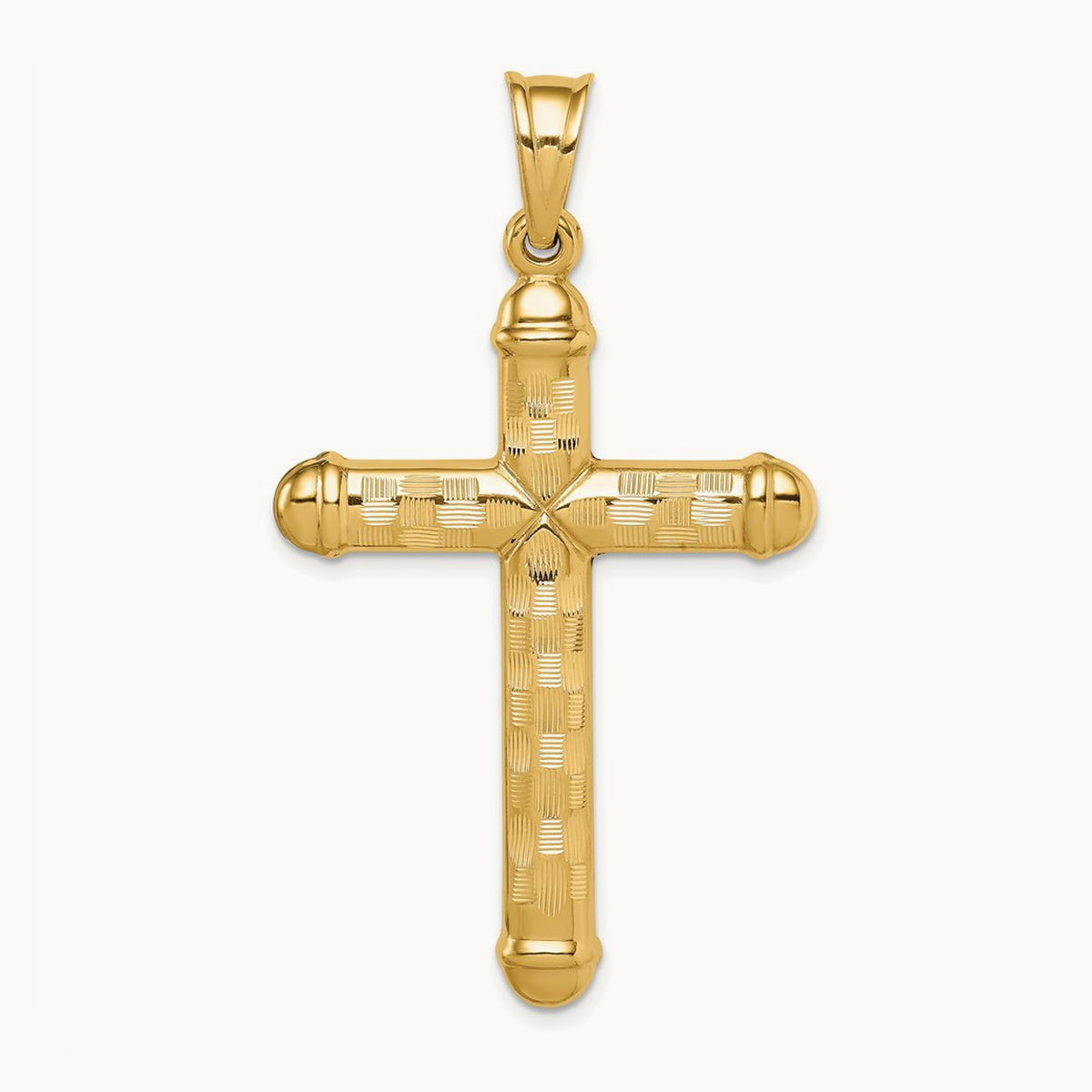 Hollow Diamond-cut Cross Pendant, 14K