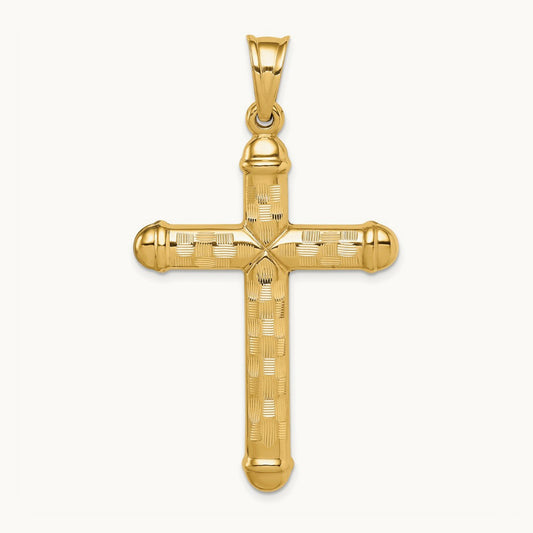 Hollow Diamond-cut Cross Pendant, 14K