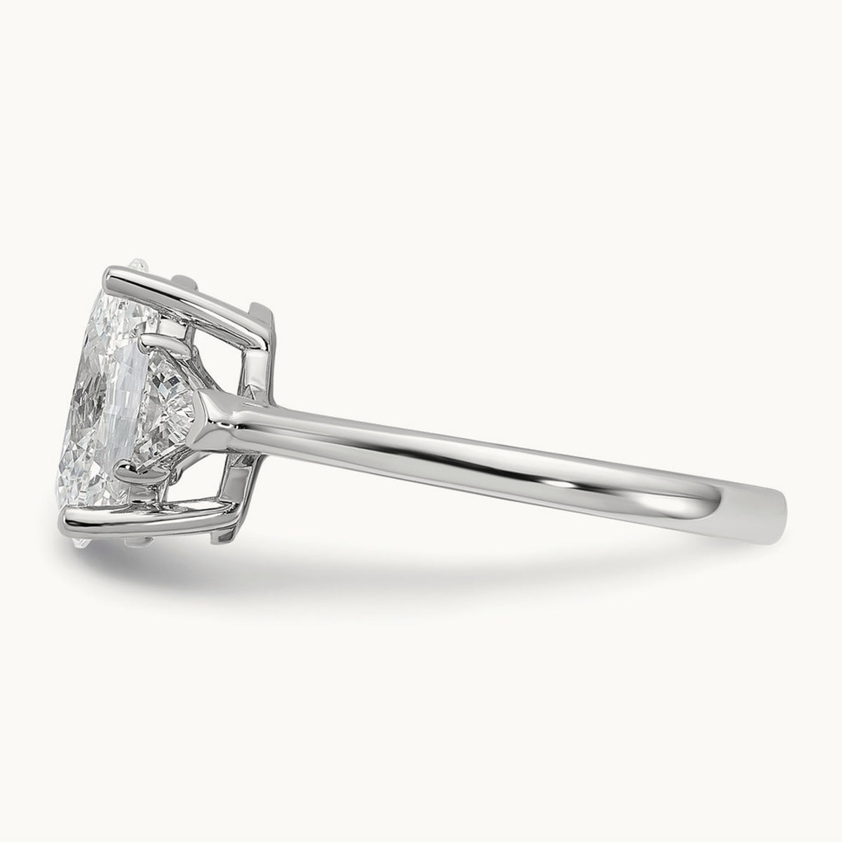 Oval & Trillion 3 Stone Engagement Ring, 1.50-4.00 ct tw Lab-Grown Diamond — 2 1/2 ct, VS/SI (Great), 14K White Gold