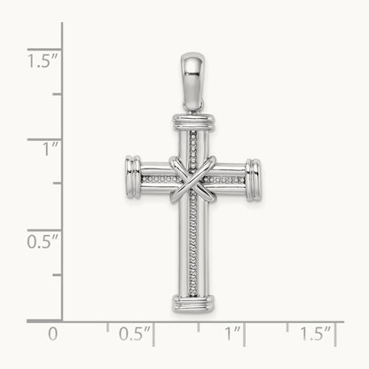 w/ X In Center Of Cross Charm, 14K White Gold