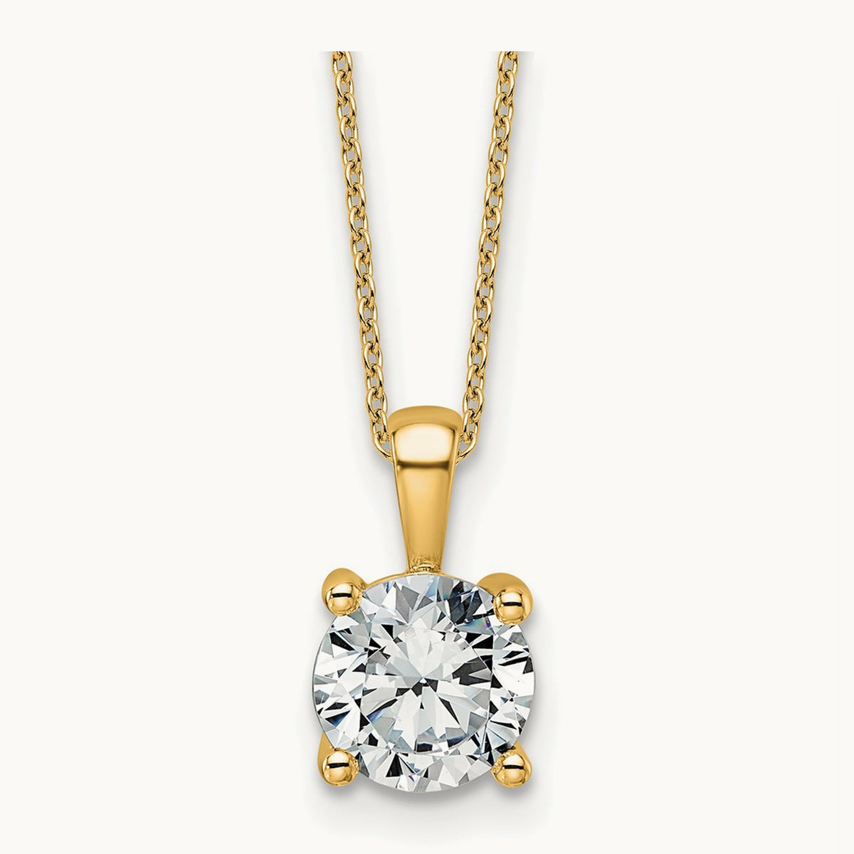 Four-Prong Pendant Necklace, 0.50-2.00 ct tw Lab-Grown Diamond — 2 ct, 14K Yellow Gold