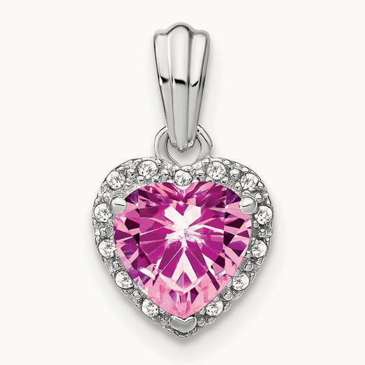 Created Pink Sapphire Heart Pendant, 0.05 ct tw Lab-Grown Diamond