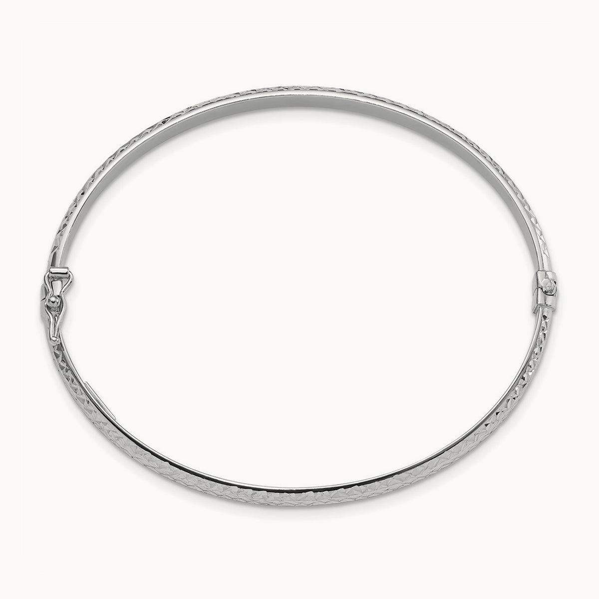 Diamond Cut Hinged Bangle — 14K White Gold