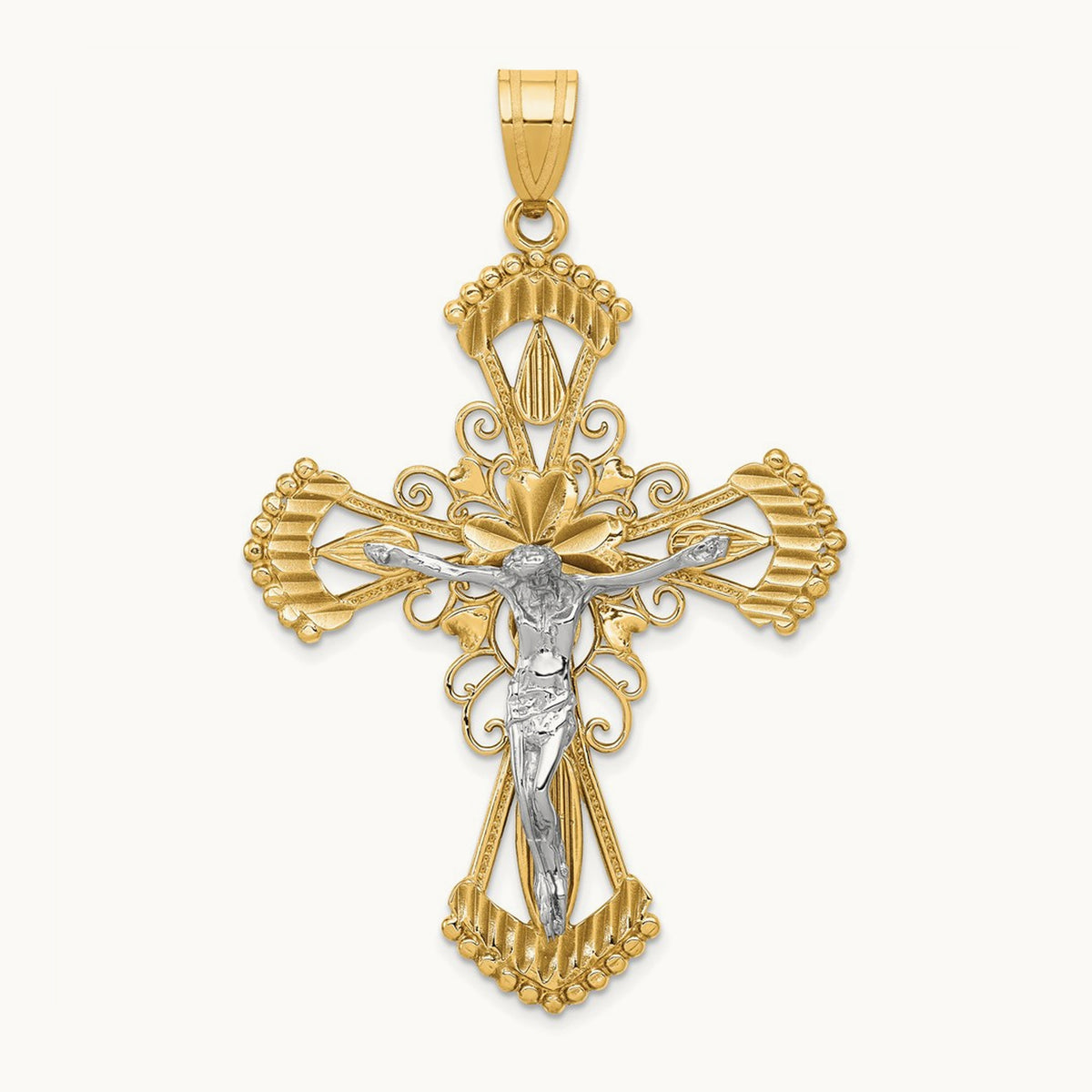 Diamond-cut Crucifix Pendant, 14K Two-tone