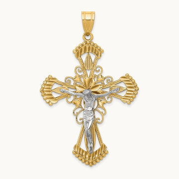 Diamond-cut Crucifix Pendant, 14K Two-tone